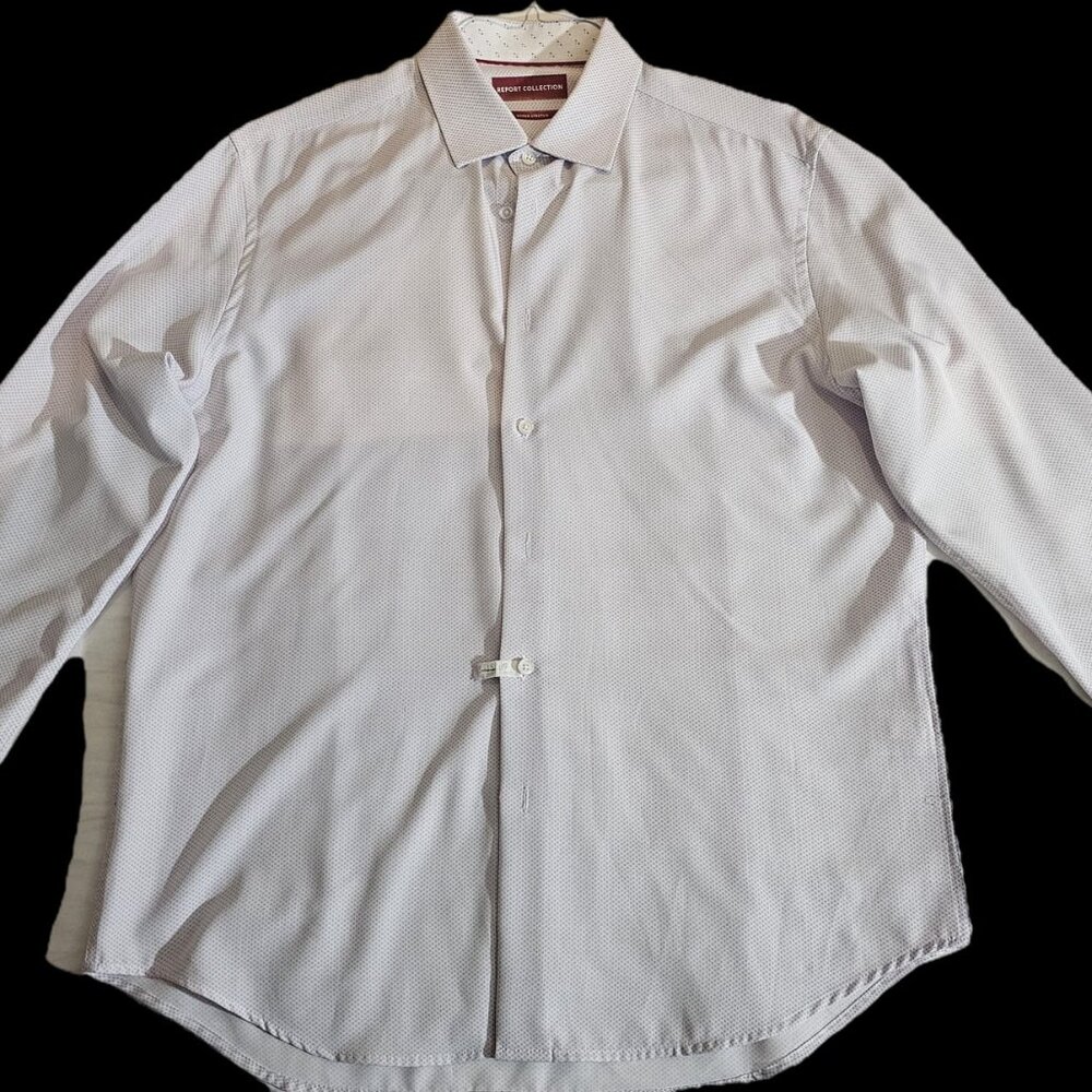 Report Collection Men's Long Sleeve 4-Way Dress Shirt Small Geometric Pattern